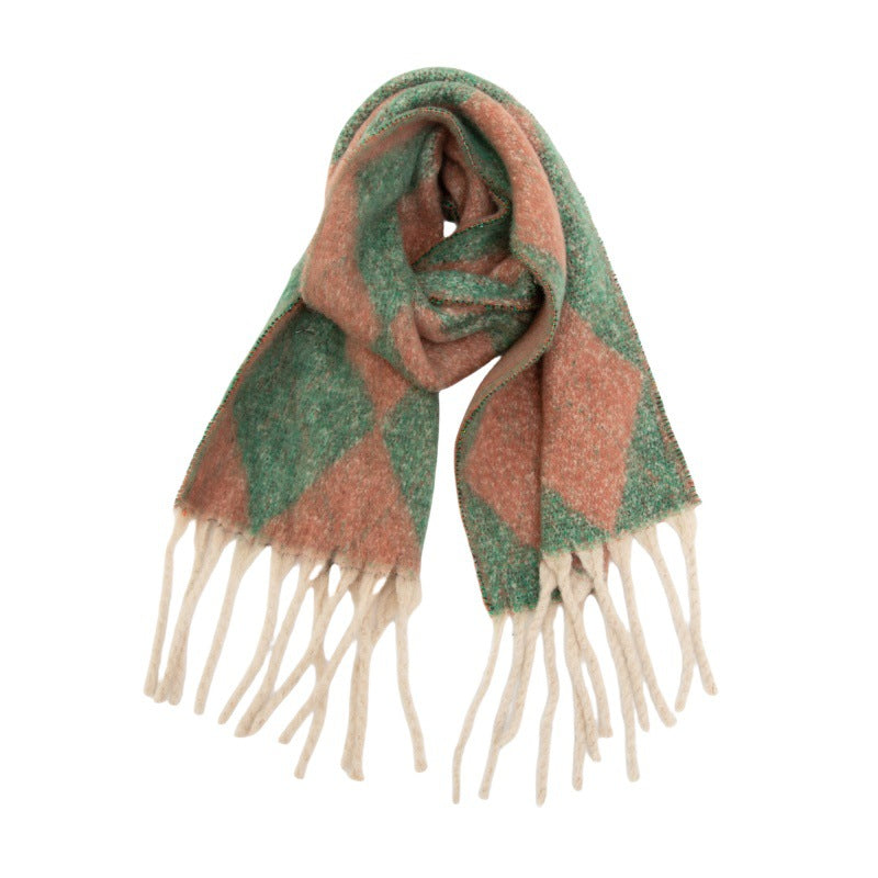 2025 new European, American autumn and winter circle yarn jacquard rhombus fringed scarf
