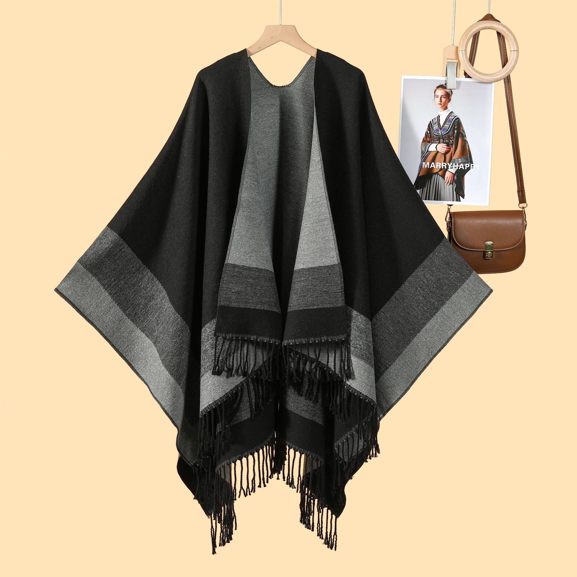 New product temperament simple tassel frame large shawl new Nepal travel out warm photo cardigan