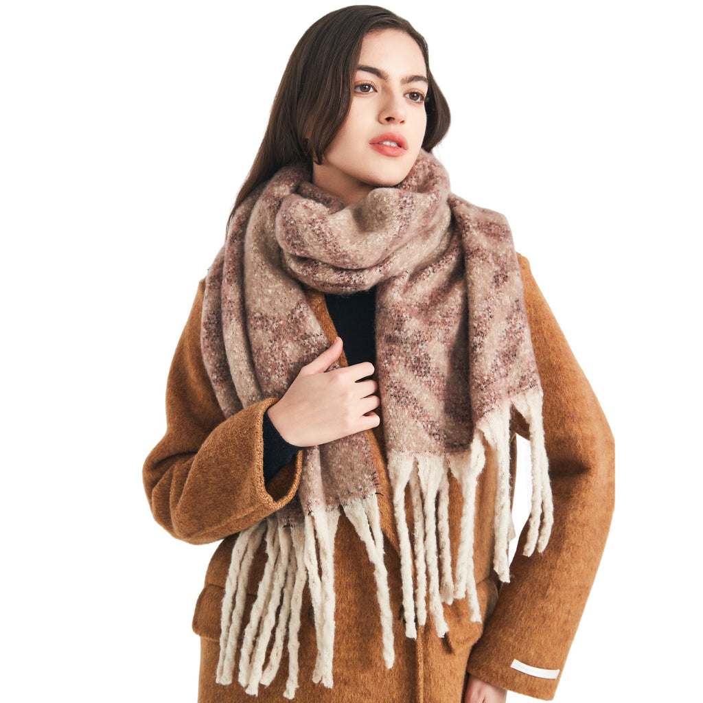 New European, American autumn and winter circle yarn imitation mohair large plaid jacquard scarf