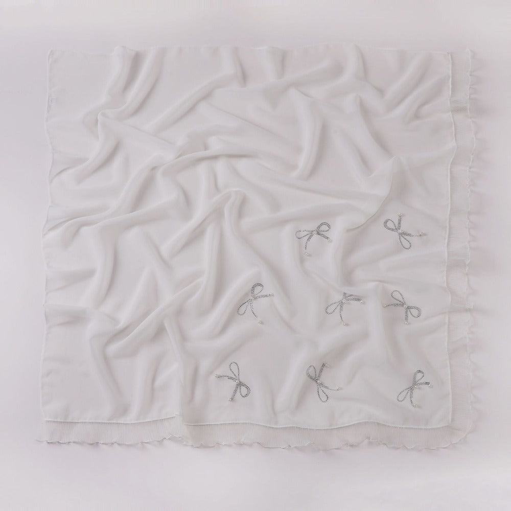 Small Fresh Bow Hot Diamond Bead Organ Lace Pearl Chiffon Square