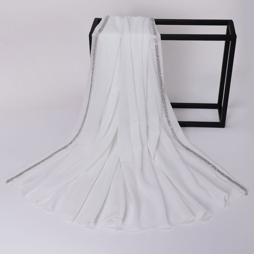 New Highlight Diamond Long Edge Chiffon Scarf Yarn Middle East Africa Headscarf Malay Headscarf