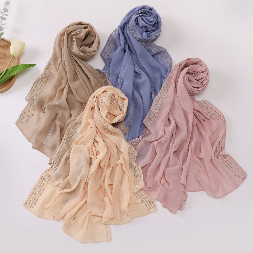 New Pearl Chiffon Boutique Hot Diamond Long Towel Middle East Africa Head Towel South East Asia Head Towel