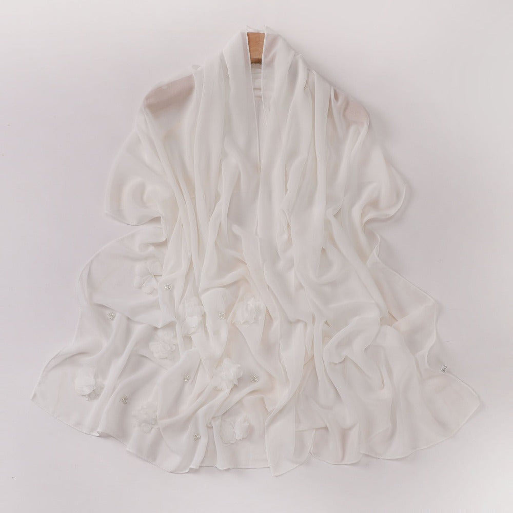 New pearl chiffon handmade sticky flower bead long towel, yarn towel, Middle East and Africa Malay headscarf